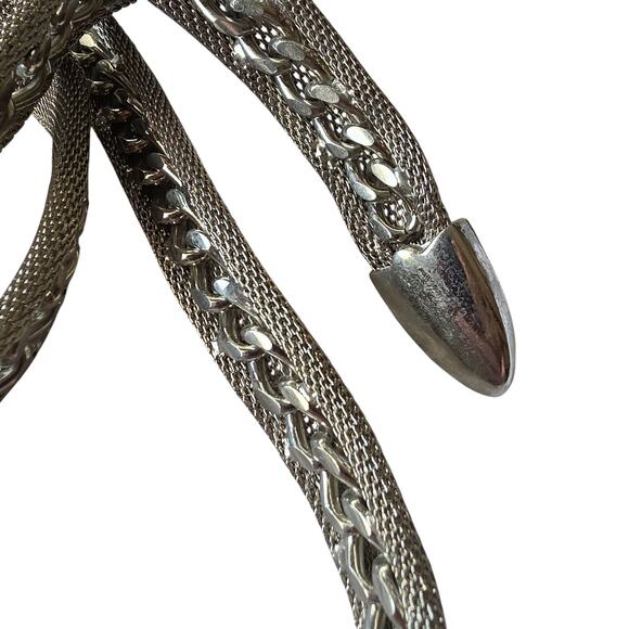 Vintage 1980s statement belt CHAINMAIL metal mesh Women\'s M silver GLAM buckle main image 8